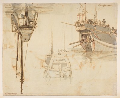 f.58 145v Barco.’ Río Lim-po. 20 de noviembre.  , de un Álbum de 372 dibujos de paisajes, costas, disfraces y la vida cotidiana realizados durante la embajada de Lord Macartney ante el Emperador de China, entre 1792 y 1794 (lápiz y acuarela sobre papel) de William Alexander