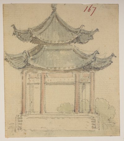 f.63 167 Templo.  , de un Álbum de 372 dibujos de paisajes, costas, disfraces y la vida cotidiana realizados durante la embajada de Lord Macartney ante el Emperador de China, entre 1792 y 1794 (lápiz y acuarela sobre papel) de William Alexander
