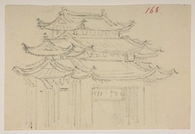 f.63 168 Templos.  , de un Álbum de 372 dibujos de paisajes, costas, disfraces y la vida cotidiana realizados durante la embajada de Lord Macartney ante el Emperador de China, entre 1792 y 1794 (lápiz y acuarela sobre papel) de William Alexander