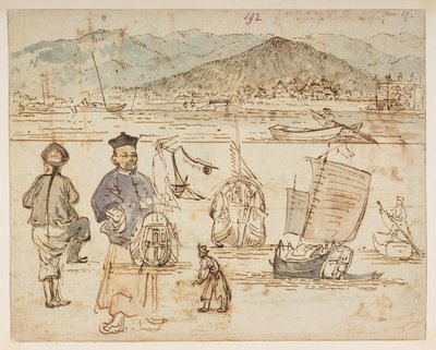 f.67 192 Estudios de figura, con barcos incluidos en 192.  , de un Álbum de 372 dibujos de paisajes, costas, disfraces y la vida cotidiana realizados durante la embajada de Lord Macartney ante el Emperador de China, entre 1792 y 1794 (lápiz y acuarela sobr de William Alexander