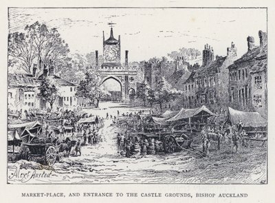 Plaza del Mercado y entrada a los terrenos del Castillo, Bishop Auckland de William Alexander Ansted