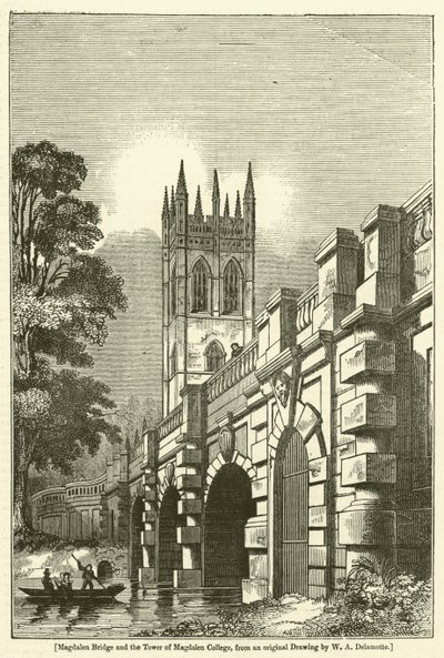 Puente de Magdalen y la Torre del Colegio Magdalen de William Alfred Delamotte