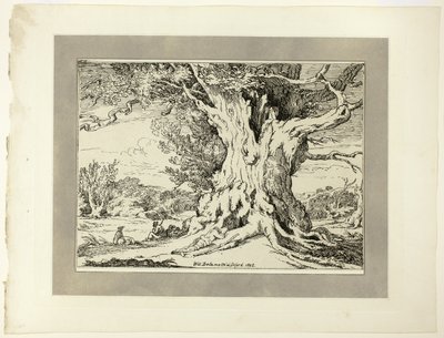Descansando, hombres y perros bajo un gran árbol, del primer número de Especímenes de Poliautografía de William Alfred Delamotte