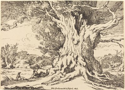 Descansando, hombres y perros bajo un gran árbol de William Alfred Delamotte