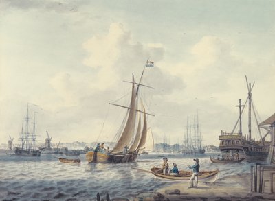 Una vista de Greenwich y Deptford mostrando el Colegio Naval Real y el Astillero Real, 1789 de William Anderson