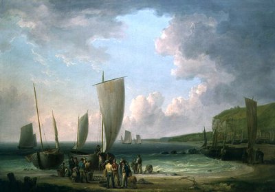 Un paisaje costero con pescadores descargando de William Anderson