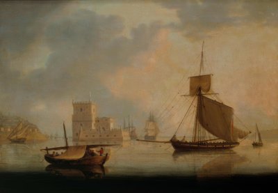 Cúter naval junto a la Torre de Belém en la desembocadura del Tajo de William Anderson