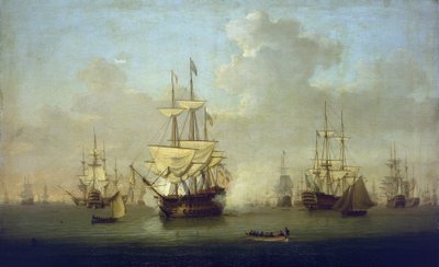 El "Queen Charlotte", un nuevo buque de guerra de 104 cañones, en Spithead (Inglaterra) 1790, en vísperas de las Guerras Revolucionarias Francesas (1793-1802) de William Anderson
