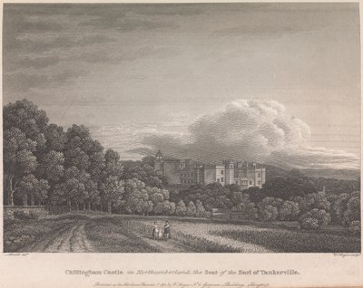 Castillo de Chillingham en Northumberland, Sede del Conde de Tankerville (publicado por W. Angus): Lámina 62; página 62 (Volumen Uno) de William Angus