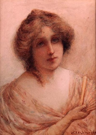 Dama con un Abanico en un Vestido Rosa de William Ashburner