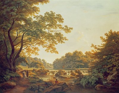 Figuras junto a una presa en el Río Clodiagh en Charleville Forest, Condado de Offaly, 1801 de William Ashford