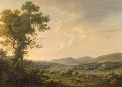Paisaje con Segadores y Vista Lejana de una Casa Georgiana, c.1780 de William Ashford