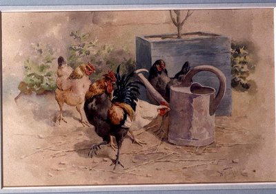 Gallinas junto a una regadera de William Baptiste Baird
