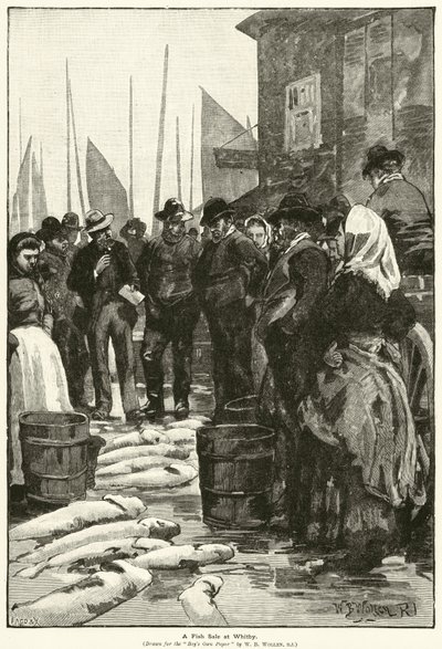 Venta de pescado en Whitby de William Barnes (after) Wollen