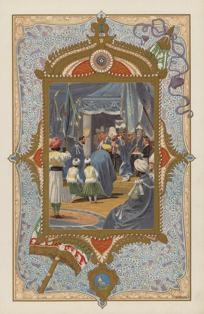 El futuro rey Eduardo VII invistiendo a los príncipes con la Estrella de la India, en Calcuta de William Barnes (after) Wollen