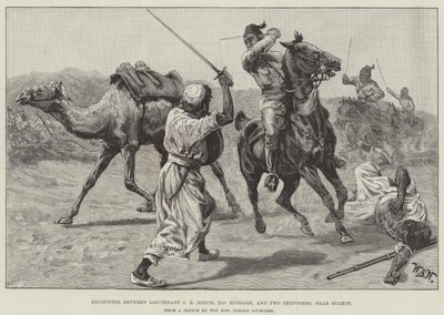 Encuentro entre el teniente J R Beech, 21st Hussars, y dos derviches, cerca de Suakin de William Barnes Wollen