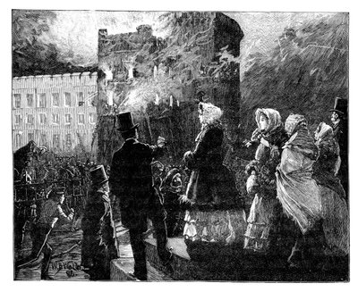 Incendio en la Torre del Príncipe de Gales, Castillo de Windsor, c1850s, 1888 de William Barnes Wollen