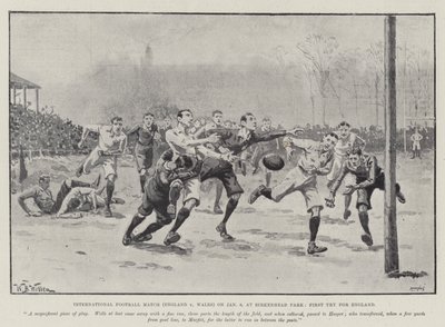Partido Internacional de Fútbol (Inglaterra vs Gales) el 6 de enero, en Birkenhead Park, Primer Try para Inglaterra de William Barnes Wollen