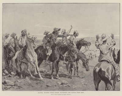Cafres, sosteniendo Caballos de Repuesto, presenciando la Batalla desde Lejos de William Barnes Wollen