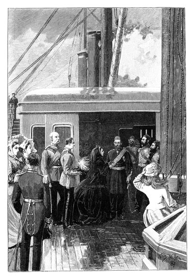 La reina Victoria invistiendo a Abdul Aziz, sultán de Turquía, con la orden de la Jarretera, 1867 de William Barnes Wollen