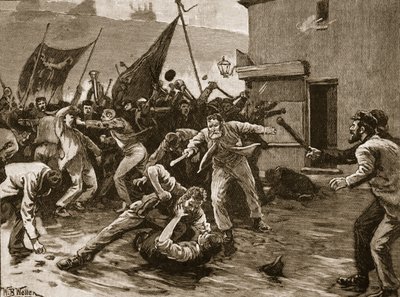 Disturbios en Belfast, 1886, ilustración de 