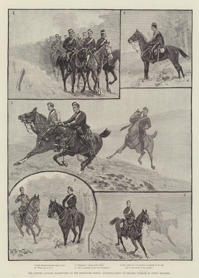 Las maniobras de caballería de otoño en los Berkshire Downs, patrulla de exploración de los 20º Húsares en clima brumoso de William Barnes Wollen