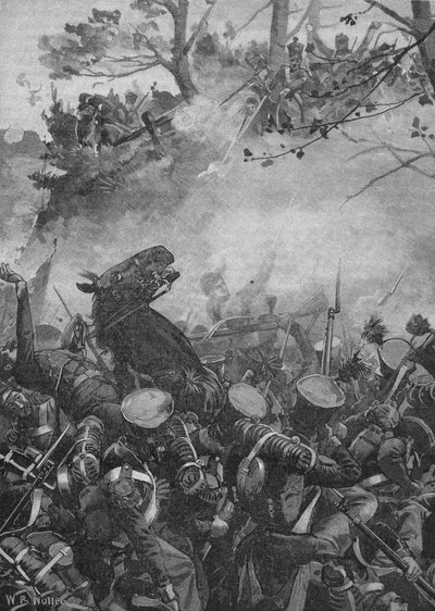 Los franceses avanzaron con gritos triunfantes y disparando hacia el camino hueco, 1902 de William Barnes Wollen
