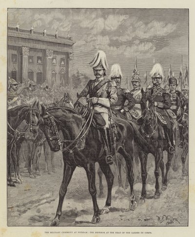 La ceremonia militar en Potsdam, el emperador a la cabeza de los Gardes du Corps de William Barnes Wollen
