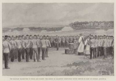 Las maniobras militares en Wilts y Dorset, el obispo de Salisbury conduciendo el servicio divino en el campamento el domingo, 21 de agosto de William Barnes Wollen