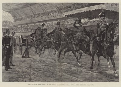 El torneo militar en el Royal Agricultural Hall, artillería a caballo real galopando de William Barnes Wollen