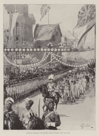 La procesión real, el carruaje de Su Majestad pasando por Pall Mall de William Barnes Wollen