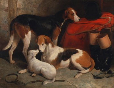 Una pareja de Foxhounds con un Terrier, propiedad de Lord Henry Bentinck de William Barraud