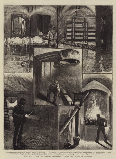 Bocetos en el Departamento de Ventilación bajo la Cámara de los Comunes de William Bazett Murray