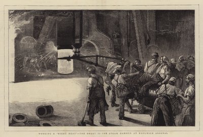Trabajando un calor nocturno, el gran martillo de vapor de 35 toneladas en Woolwich Arsenal de William Bazett Murray
