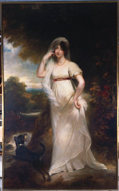 Retrato de Harriet Wells en un paisaje fluvial de William Beechey