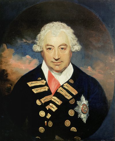 Retrato del contralmirante Sir John Jervis (1735-1823), primer conde de San Vicente, con la cinta de la Orden del Baño, al mando de la flota británica del Mediterráneo en 1795 y 1797, junto a Horatio Nelson (1758-1805), que se enfrenta a la flota española  de William Beechey