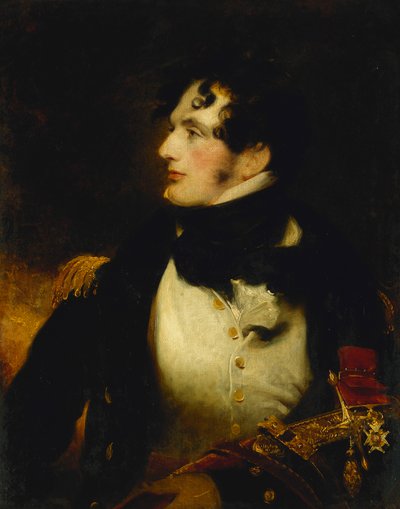 Retrato de un oficial naval, medio cuerpo, en uniforme, llevando una espada de presentación y usando la insignia de un C.B. de William Beechey