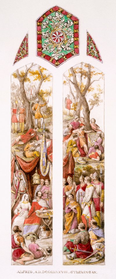 El Rey Alfredo en Athelney, Somerset, con sus seguidores, c.1880 de William Bell and Boyd, Alice Scott