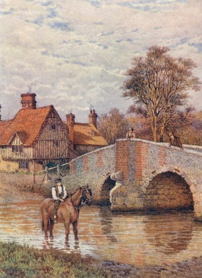 Puente de Eynsford, en el Darent (litografía en color) de William Biscombe Gardner