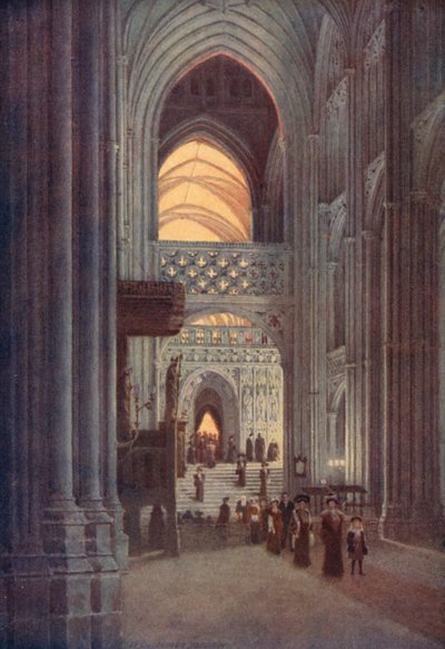 En la nave de la catedral de Canterbury después de Evensong (litografía en color) de William Biscombe Gardner
