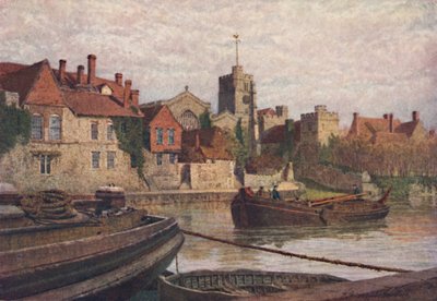 Maidstone. Parte trasera del Palacio Antiguo, La Iglesia y el Viejo Colegio desde el otro lado del Medway, c. 1900 de William Biscombe Gardner