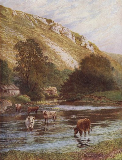 En el Wye, Granja Upper Dale, Monsal Dale (litografía en color) de William Biscombe Gardner
