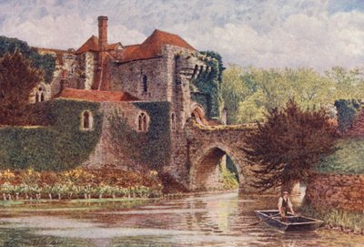 The Old Gateway and Bridge, Leeds Castle (litografía en color) de William Biscombe Gardner