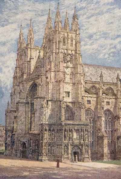 Las torres occidentales y la entrada suroeste de la catedral de Canterbury (litografía en color) de William Biscombe Gardner