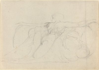 Un hombre visto desde atrás, elevándose en las nubes de William Blake