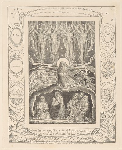 Libro de Job, Lámina 14, Cuando las estrellas de la mañana cantaban juntas de William Blake