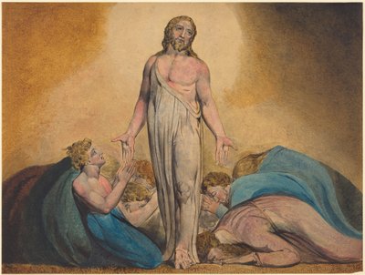 Cristo apareciéndose a sus discípulos después de la Resurrección, c. 1795 (grabado con acuarela y temple) de William Blake