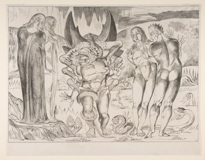 Círculo de ladrones: Agnello Brunelleschi atacado por una serpiente de seis patas, de Dan de William Blake