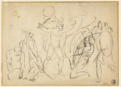 Combate clásico (recto); Boceto de desnudo masculino (verso) de William Blake