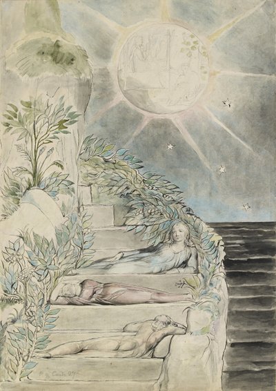 Dante y Statius durmiendo, Virgilio vigilando de William Blake